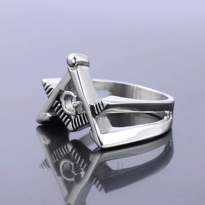 Classic Masonic Ring – Solid Stainless Steel AG Symbol Ring, Unisex Titanium Steel Jewelry