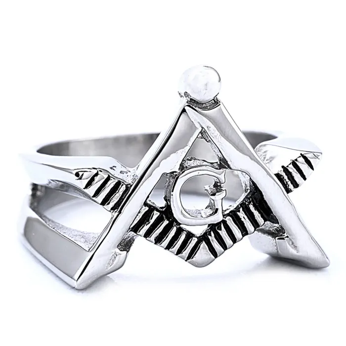 Classic Masonic Ring – Solid Stainless Steel AG Symbol Ring, Unisex Titanium Steel Jewelry