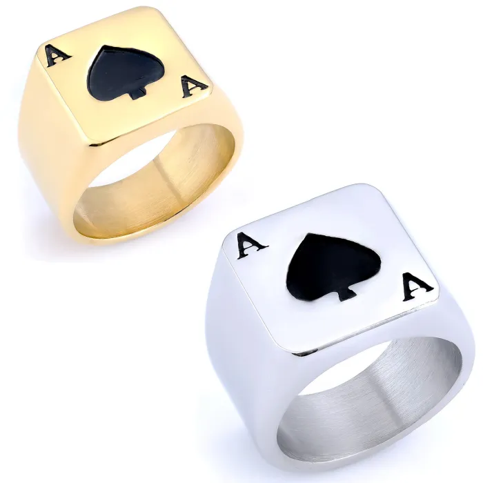 Ace of Hearts Playing Card Ring – Biker Style Titanium Steel Fashion Jewelry, Wholesale