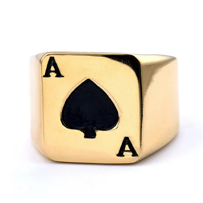 Ace of Hearts Playing Card Ring – Biker Style Titanium Steel Fashion Jewelry, Wholesale