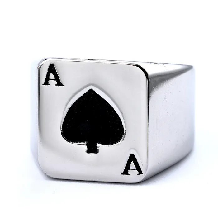 Ace of Hearts Playing Card Ring – Biker Style Titanium Steel Fashion Jewelry, Wholesale