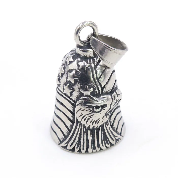 Vintage Eagle & American Flag Bell Pendant – Bold Patriotic Stainless Steel Accessory, In Stock