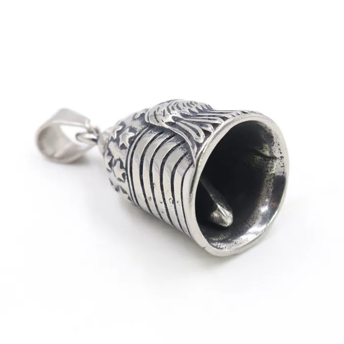 Vintage Eagle & American Flag Bell Pendant – Bold Patriotic Stainless Steel Accessory, In Stock
