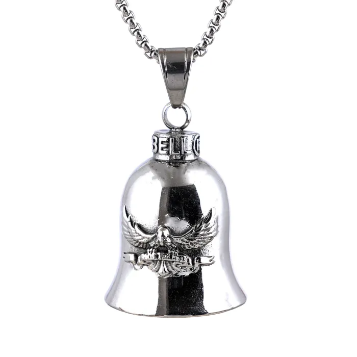 Vintage Eagle & American Flag Bell Pendant – Bold Patriotic Stainless Steel Accessory, In Stock