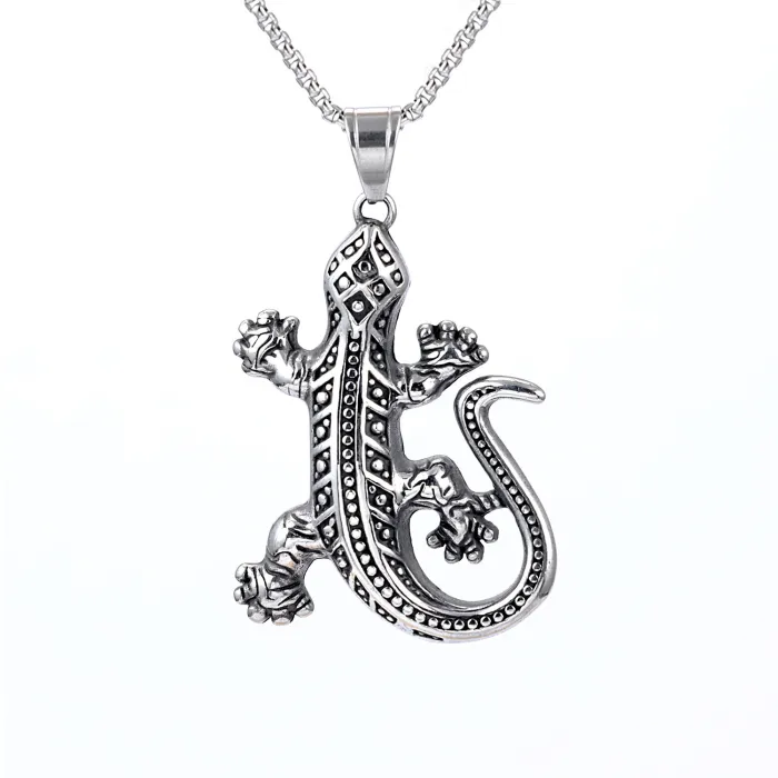 Hot-Selling Gecko Lizard Pendant – Animal Series Stainless Steel Necklace for Trendy Men