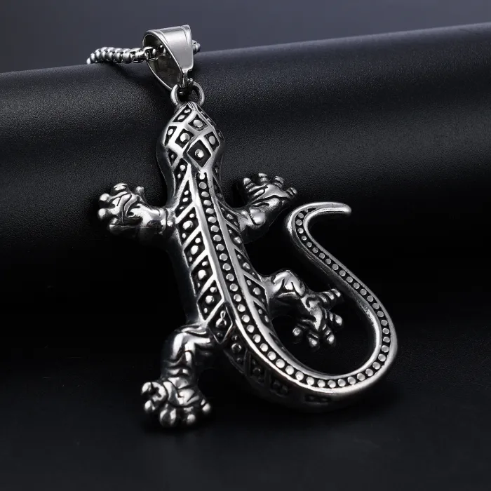 Hot-Selling Gecko Lizard Pendant – Animal Series Stainless Steel Necklace for Trendy Men