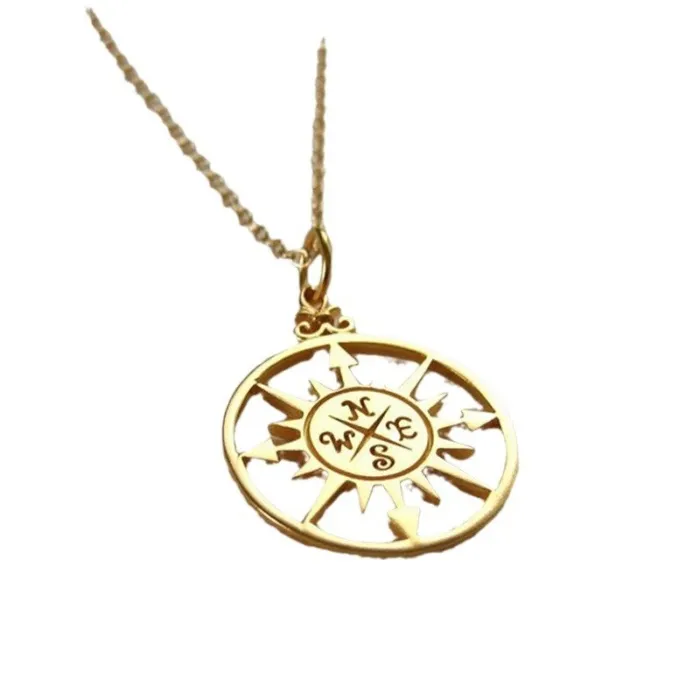 Minimalist Viking Compass Cross Pendant – Nautical Stainless Steel Necklace for Wholesale