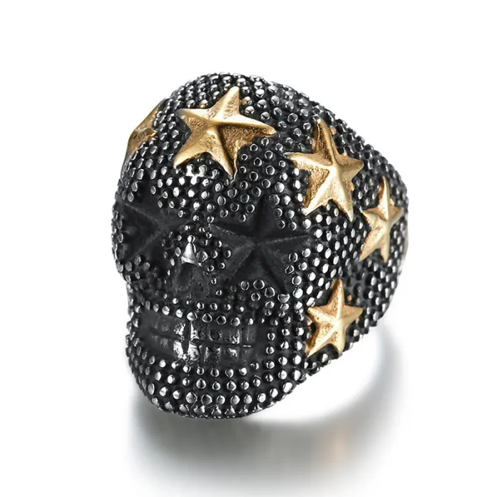 Men’s Titanium Steel Ring – Distressed American Flag Star Design, In Stock