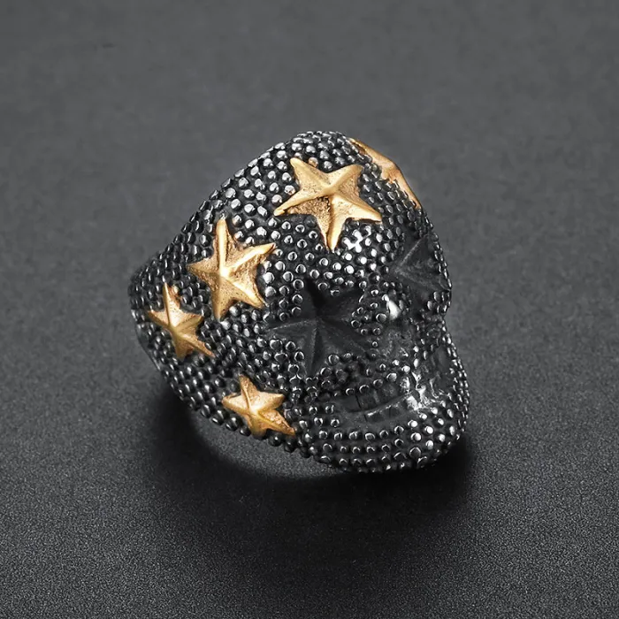 Men’s Titanium Steel Ring – Distressed American Flag Star Design, In Stock