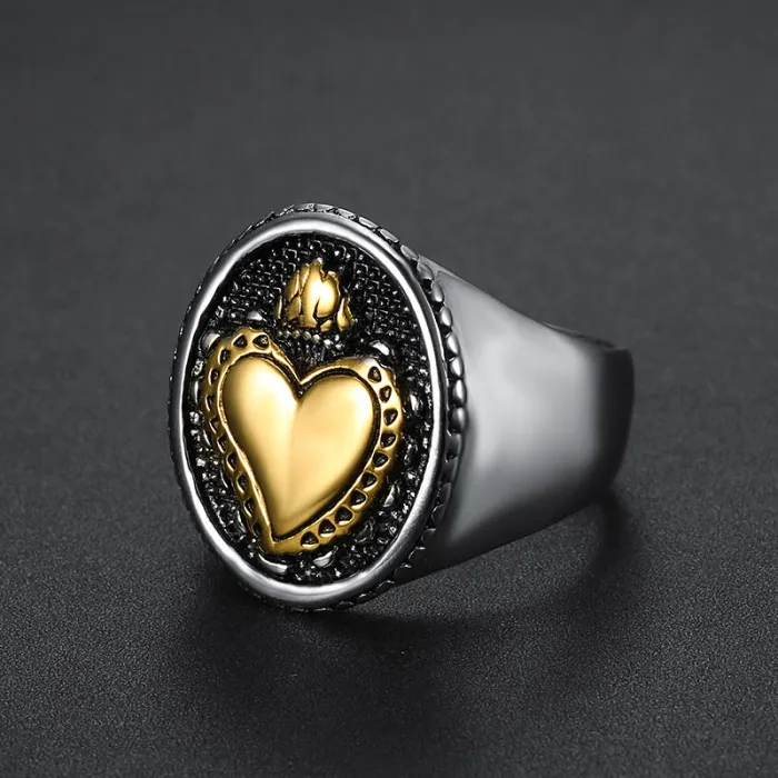 Sacred Heart Stainless Steel Ring – Vintage Gothic Street Style Unisex Biker Jewelry