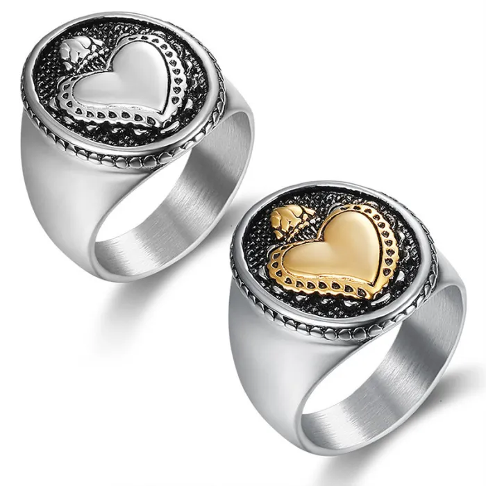 Sacred Heart Stainless Steel Ring – Vintage Gothic Street Style Unisex Biker Jewelry