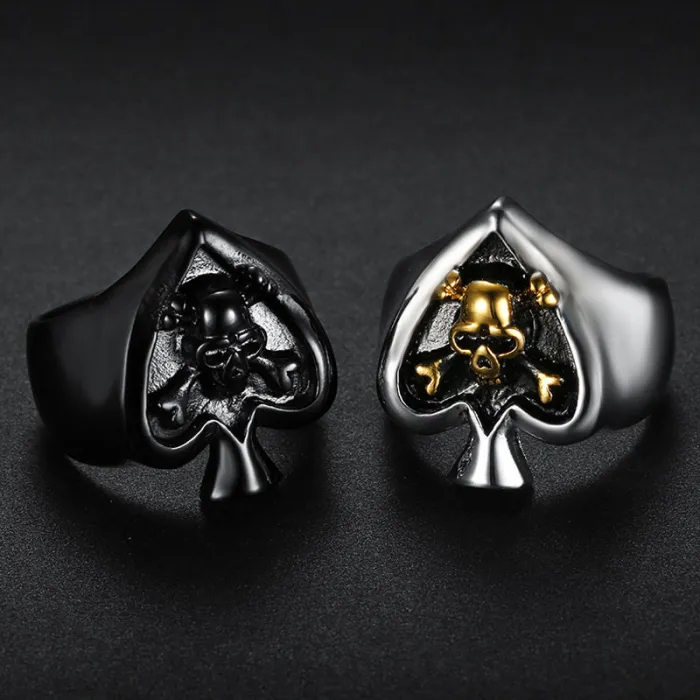 Men’s Spade Skull Ring – Poker-Inspired Titanium Steel Biker Style Ring