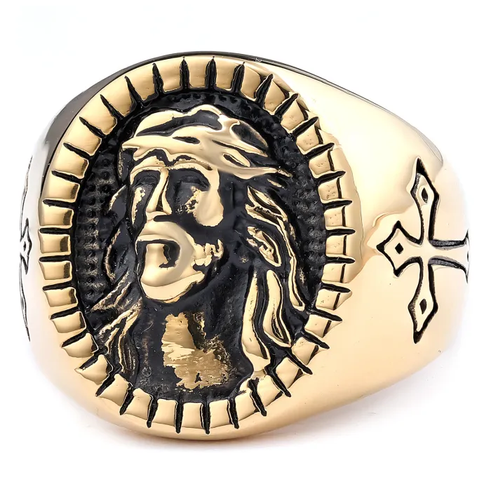Vintage Elder and Child Ring – Black-Plated Stainless Steel Men’s Retro Statement Ring