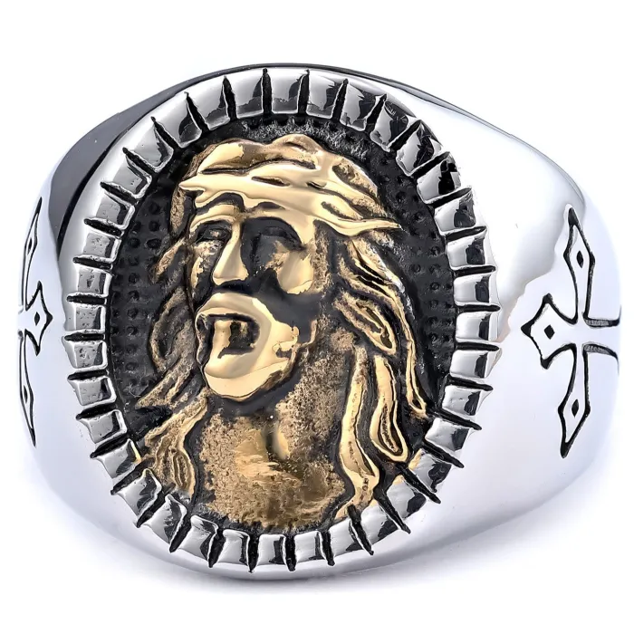Vintage Elder and Child Ring – Black-Plated Stainless Steel Men’s Retro Statement Ring
