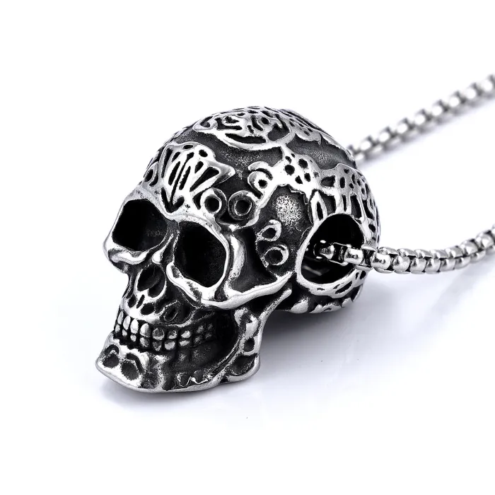 Men's Punk Skull Necklace – Stainless Steel Biker Chain, Everyday Wear, In Stock