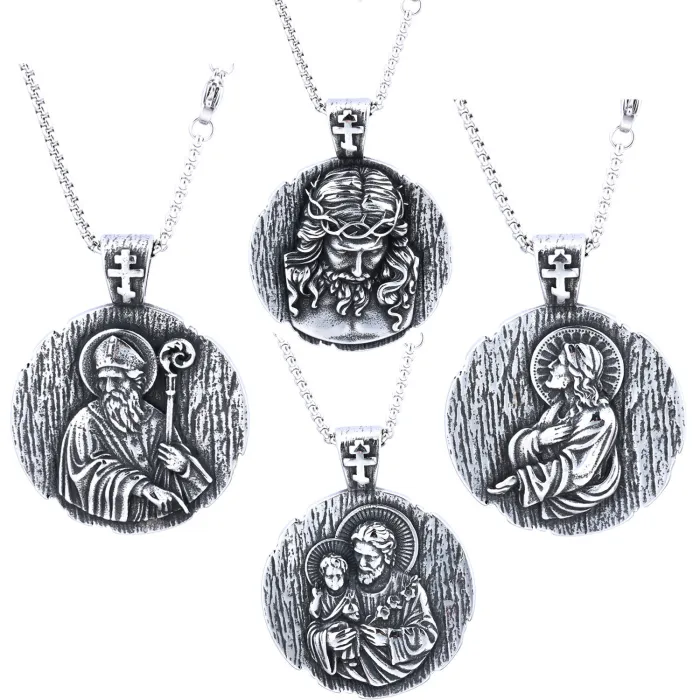 Vintage Elder Portrait Pendant – Minimalist Stainless Steel Necklace Tag, Trending Design, In Stock