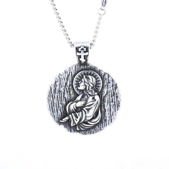 Vintage Elder Portrait Pendant – Minimalist Stainless Steel Necklace Tag, Trending Design, In Stock