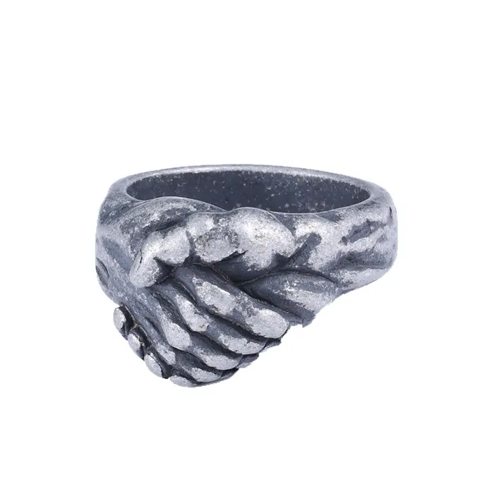 Handshake Peace Symbol Ring – Bold Retro Titanium Steel Band, Hot-Selling Fashion Jewelry Wholesale