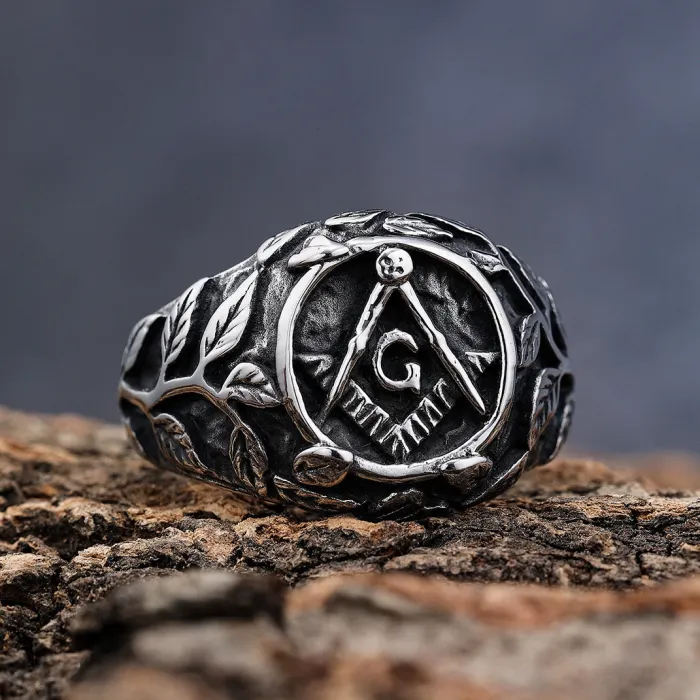Masonic Symbol Ring for Men – Vintage Stainless Steel Travel Ring, AG Freemason Design