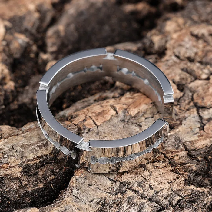 Men's Rune Cutout Ring – Stainless Steel Norse Symbol Band, Vintage Titanium Steel Jewelry