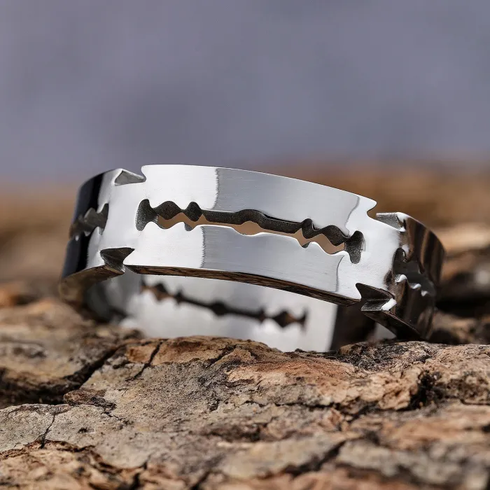Men's Rune Cutout Ring – Stainless Steel Norse Symbol Band, Vintage Titanium Steel Jewelry