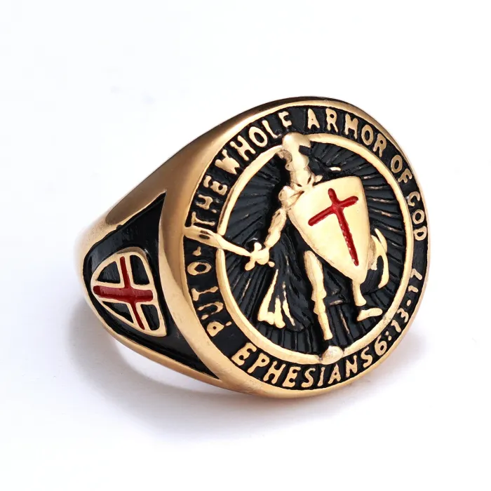 Knight Shield Ring – Vintage Stainless Steel Men's Ring, Medieval Armor Style, Wholesale