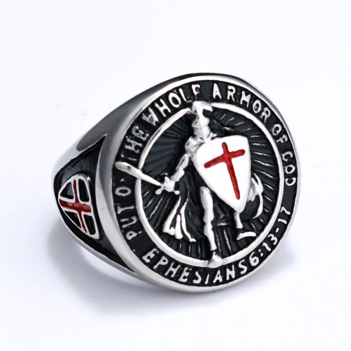 Knight Shield Ring – Vintage Stainless Steel Men's Ring, Medieval Armor Style, Wholesale