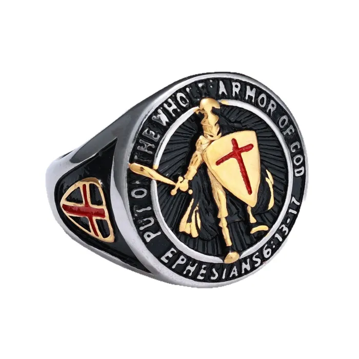 Knight Shield Ring – Vintage Stainless Steel Men's Ring, Medieval Armor Style, Wholesale