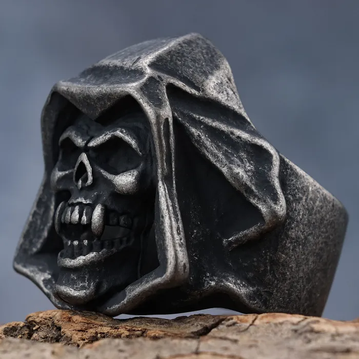 Bold Carved Skull Ring – Stainless Steel Biker Style Vintage Statement Jewelry