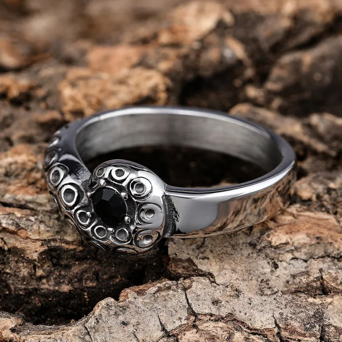 Stainless Steel Flame Pattern Ring – Punk Style Unisex Silver Minimalist Design