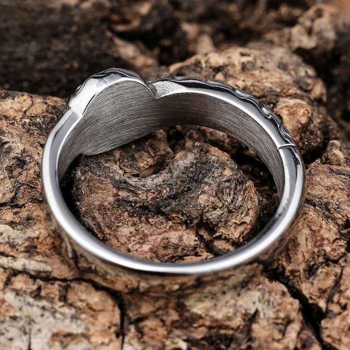 Stainless Steel Flame Pattern Ring – Punk Style Unisex Silver Minimalist Design