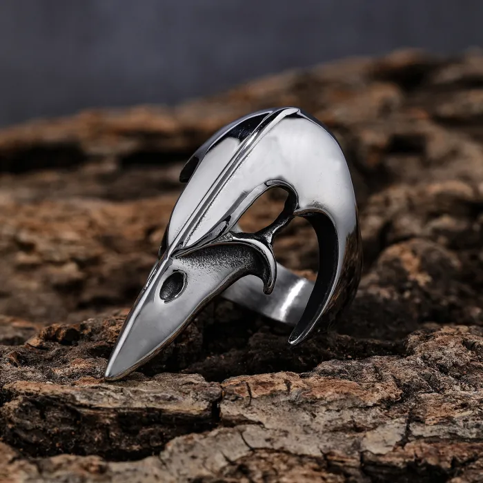 Stainless Steel Bird Head Ring – Punk Style Unisex Silver Titanium Ring