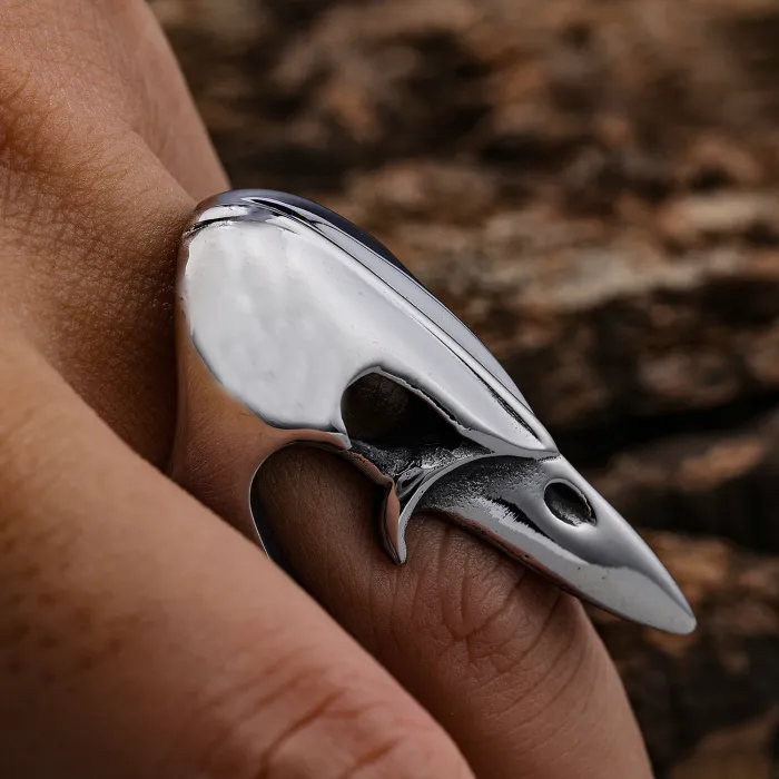 Stainless Steel Bird Head Ring – Punk Style Unisex Silver Titanium Ring