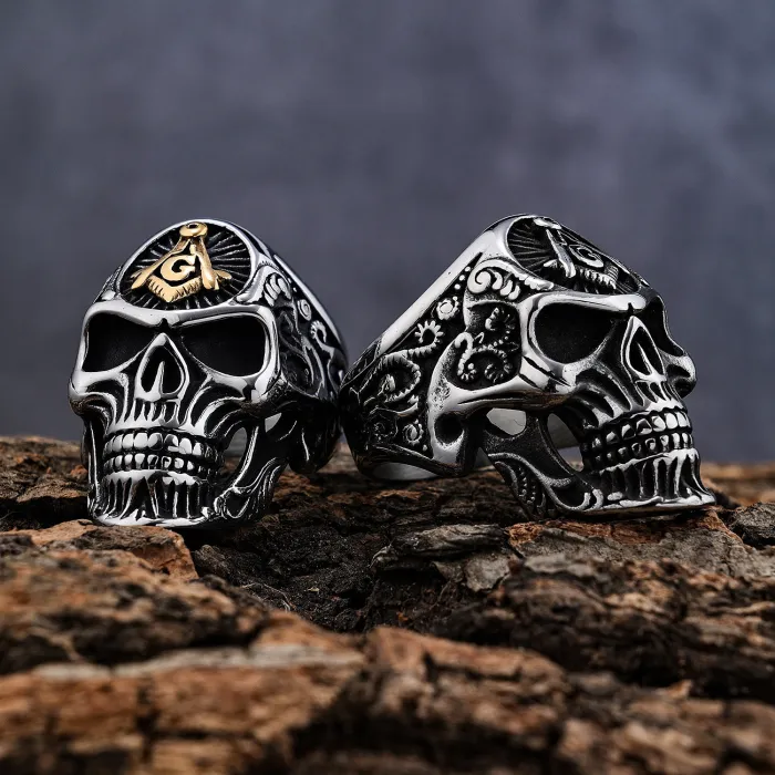 Viking Pirate Skull Ring – Stainless Steel Gothic Biker Style Men's Ring
