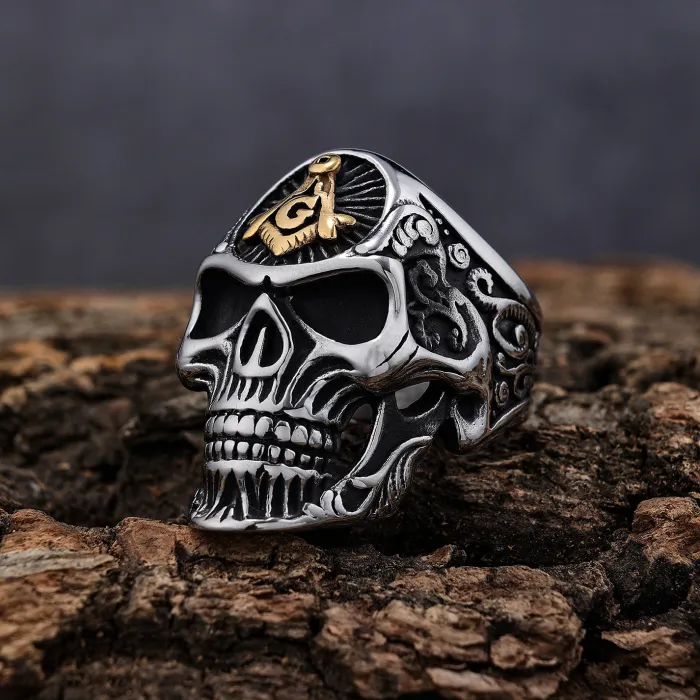 Viking Pirate Skull Ring – Stainless Steel Gothic Biker Style Men's Ring