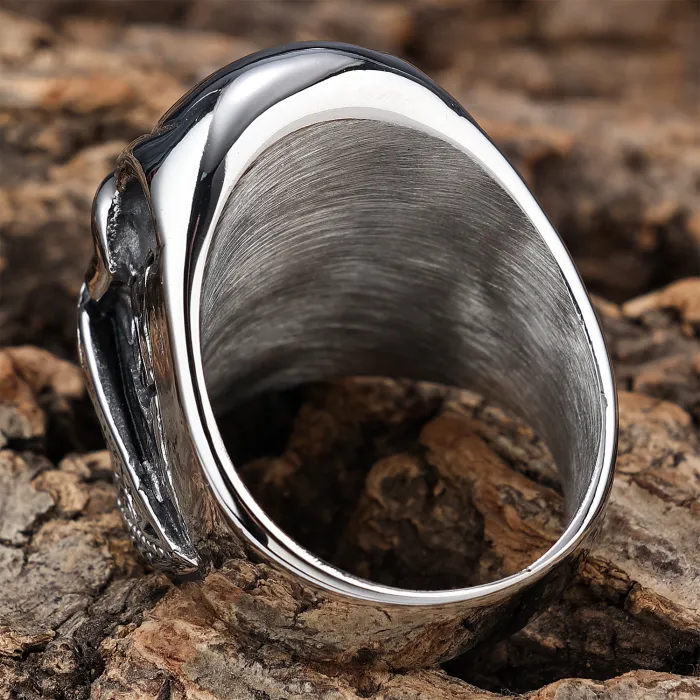 Patterned Mask Skull Ring – Unique Stainless Steel Gothic Punk Jewelry for Men