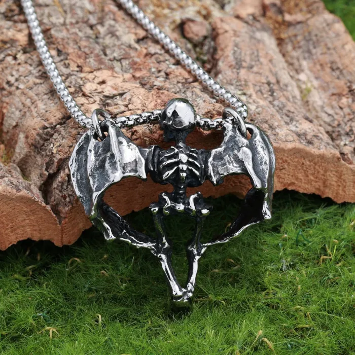 Bold Skeleton Skull Pendant – Heavy-Duty Stainless Steel Necklace, Punk Rock Jewelry, Wholesale Available