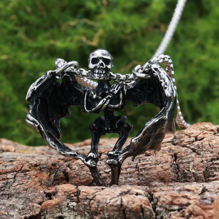 Bold Skeleton Skull Pendant – Heavy-Duty Stainless Steel Necklace, Punk Rock Jewelry, Wholesale Available