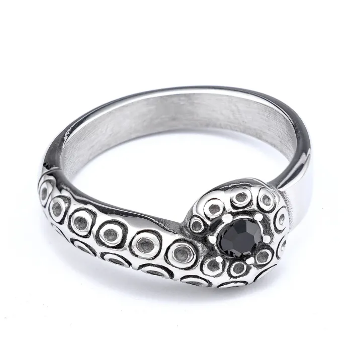 Bold Snake Black Stone Ring – Stainless Steel Animal-Inspired Fashion Jewelry for Men