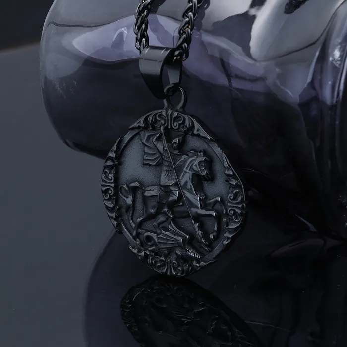 Vintage Stainless Steel Knight Medallion Pendant – Round Minimalist Necklace Tag