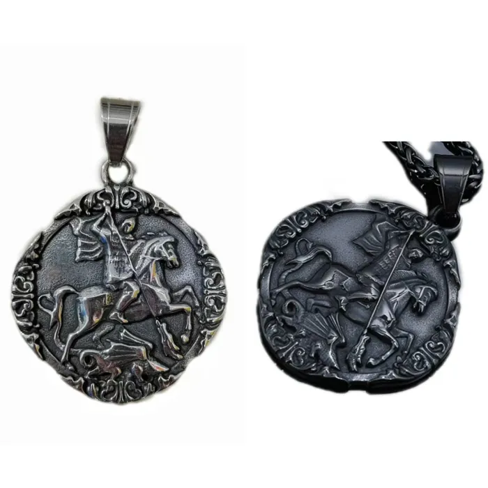 Vintage Stainless Steel Knight Medallion Pendant – Round Minimalist Necklace Tag