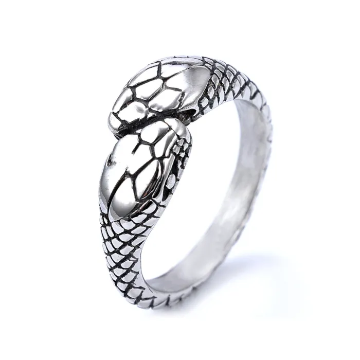 Wholesale Vintage Snake Head Ring – Creative Serpent Texture Design | Stainless Steel Statement Jewelry for Men and Women, Bulk Supply Available
