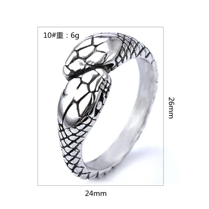 Wholesale Vintage Snake Head Ring – Creative Serpent Texture Design | Stainless Steel Statement Jewelry for Men and Women, Bulk Supply Available