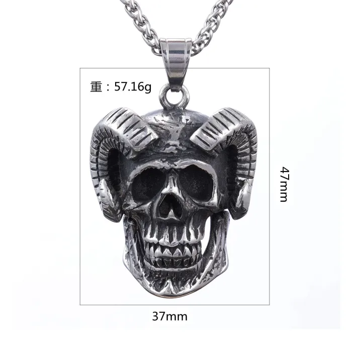 Bulk Stainless Steel Ram Skull Pendant – Bold Gothic Hip-Hop Necklace for Trendy Men | Wholesale Animal Jewelry for Streetwear & Fashion