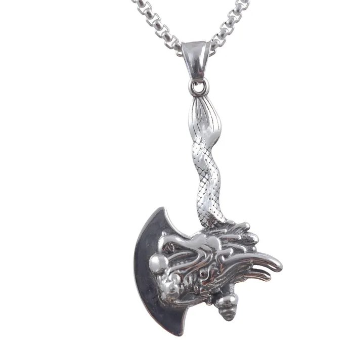 Wholesale Viking Skull Axe Pendant – Creative Retro Stainless Steel Necklace for Men | New Arrival Viking Legend Jewelry Bulk Supply