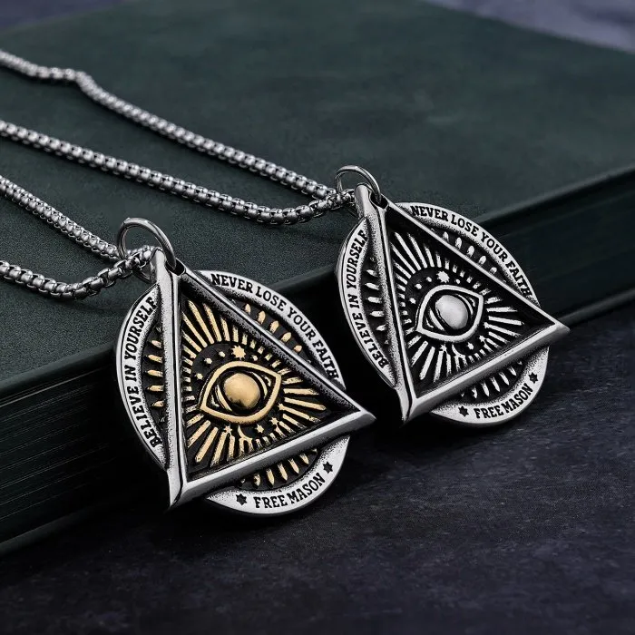 Wholesale All-Seeing Eye Triangle Pendant – Stainless Steel Illuminati Necklace | Hot New Arrival, Bulk Supply & One-Piece Dropshipping Available