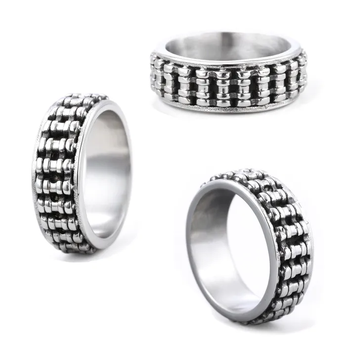 Wholesale Stainless Steel Chain Link Ring – Unisex Biker Style Titanium Steel Band, In Stock, Factory Supply for Bulk Orders and Resellers