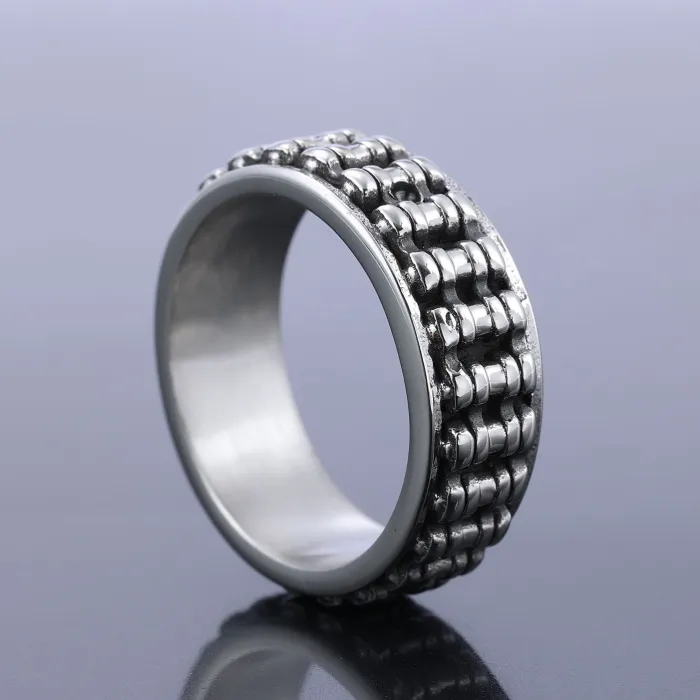 Wholesale Stainless Steel Chain Link Ring – Unisex Biker Style Titanium Steel Band, In Stock, Factory Supply for Bulk Orders and Resellers