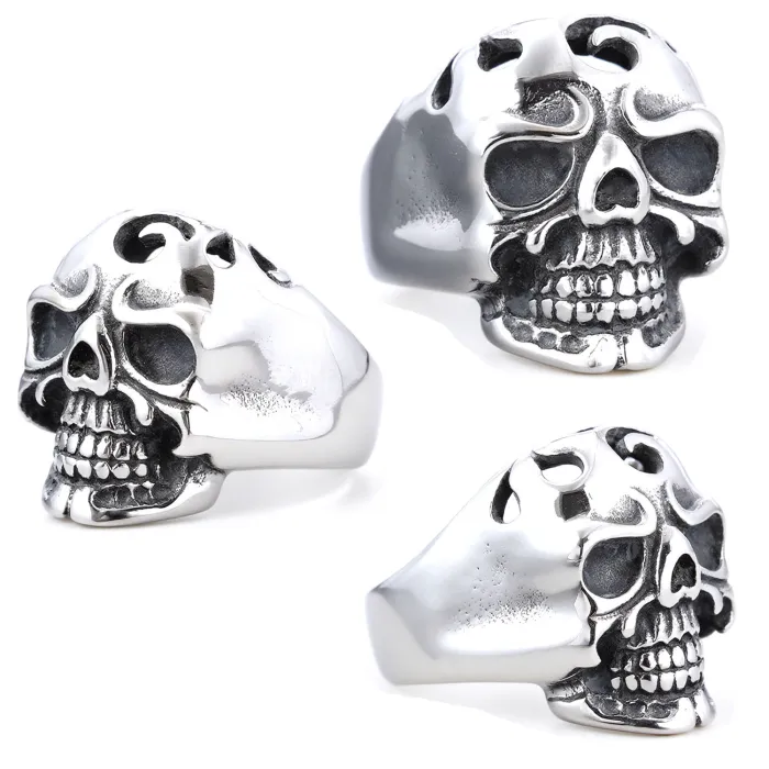 Wholesale Gothic Skull Ring – Vintage Hollow Carved Stainless Steel Biker Jewelry, Unisex Titanium Steel Ring, Factory Supply for Bulk Orders