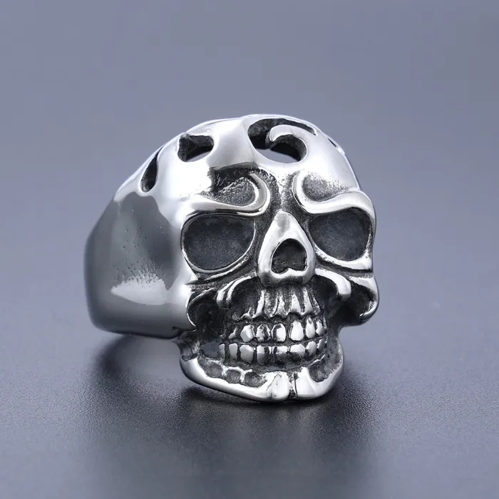 Wholesale Gothic Skull Ring – Vintage Hollow Carved Stainless Steel Biker Jewelry, Unisex Titanium Steel Ring, Factory Supply for Bulk Orders